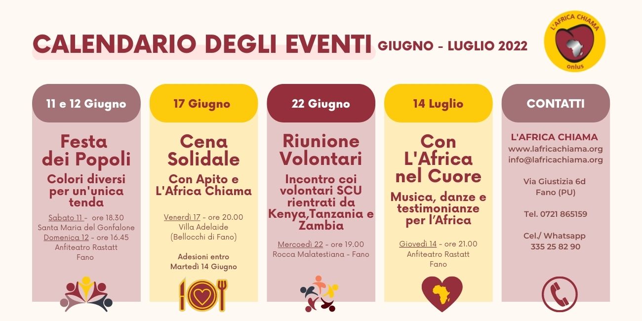 EVENTI NEWS AFRICA CHIAMA ESTATE GIUGNO LUGLIO